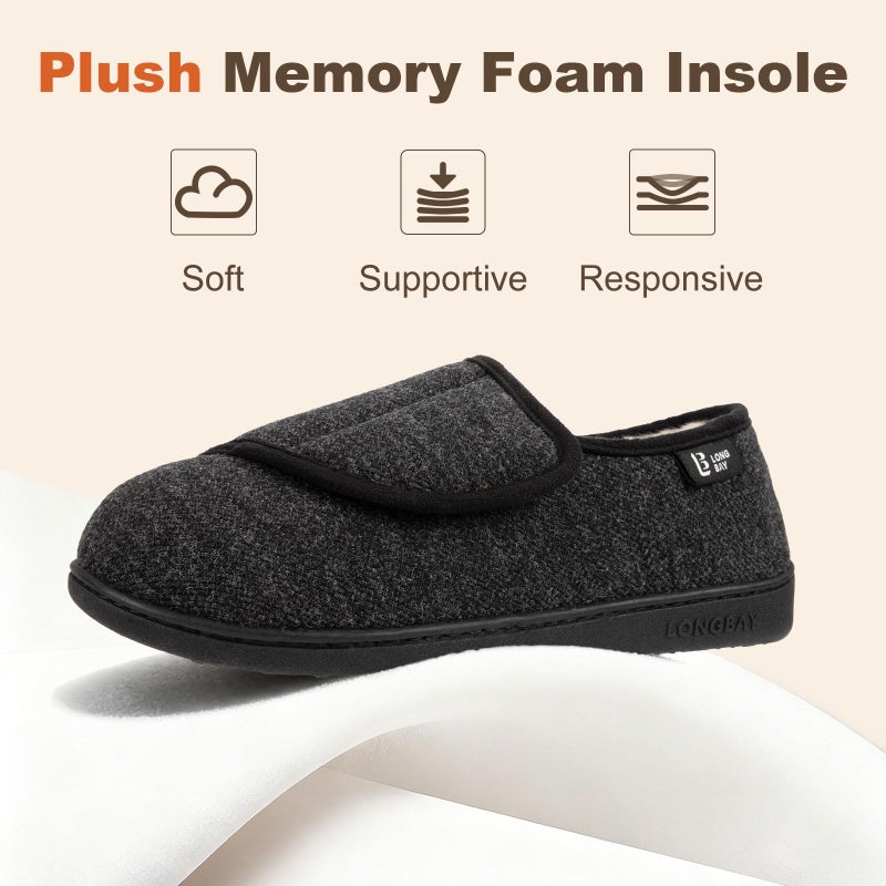 LongBay Diabetic Slippers Woman Comfy Cozy Furry Memory Foam House Shoes for Arthritis Edema (8 B(M), Black) - Image 5